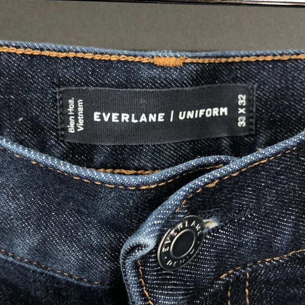 Everlane Mens Uniform The Slim Jean Size 33 Dark Wash Denim Organic Cotton